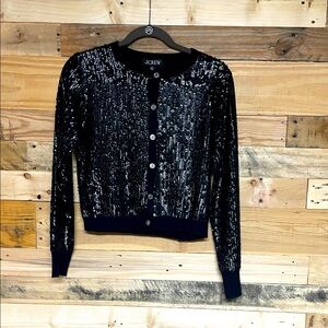 J. Crew size XS Black Sequin Crewneck Stretchy Button-Down Cardigan